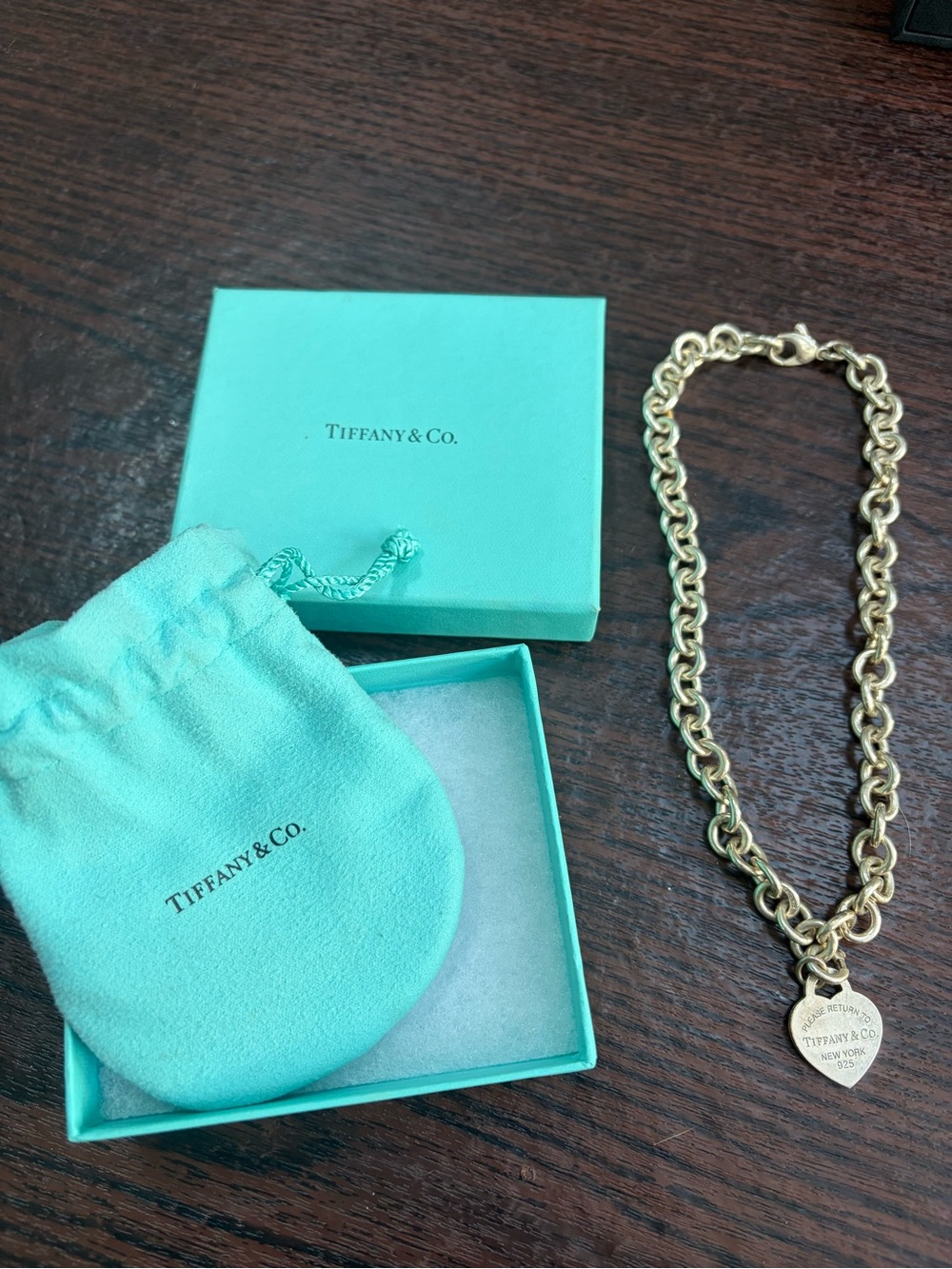 Tiffany & Co. Silver Link Necklace with Heart Tag Pendant